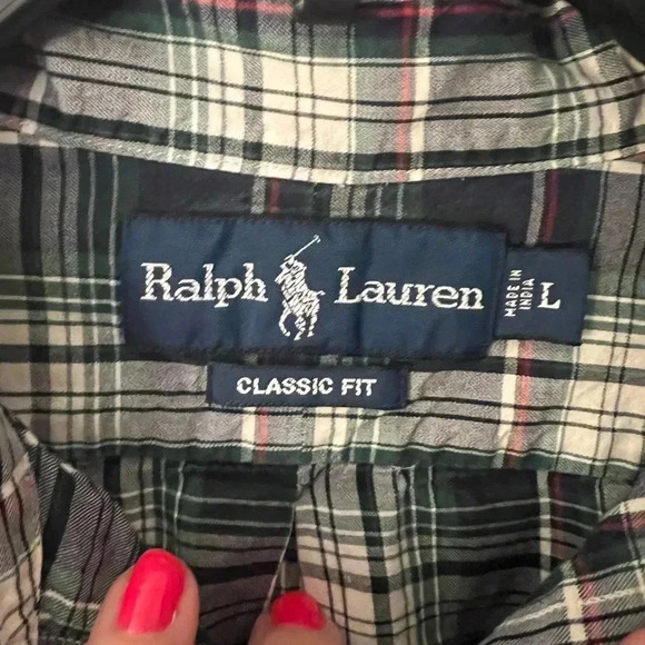 Ralph Lauren Mens Large Blue Green Button Down Shirt - Picture 3 of 5